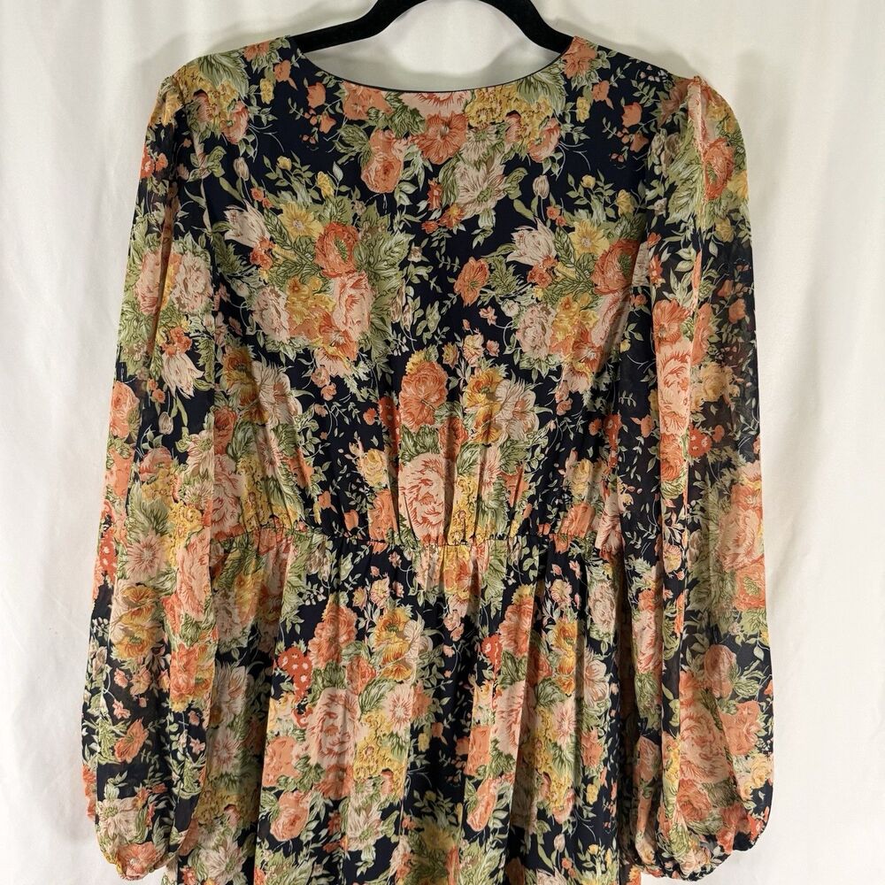 New Balticborn Bowman Dress Women Medium Blue Floral Deep Vneck Long Sleeve Maxi - Picture 9 of 10